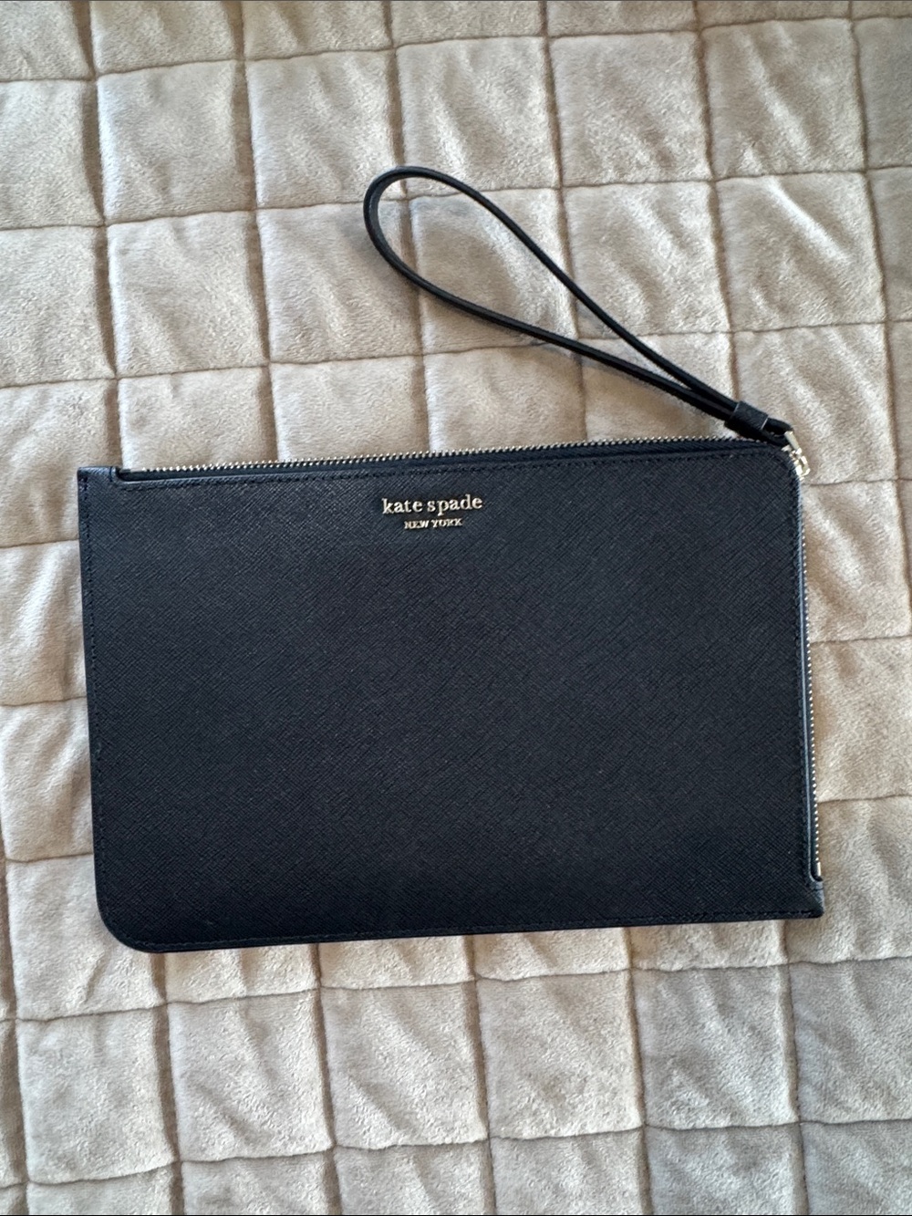 kate spade black saffiano wristlet pouch